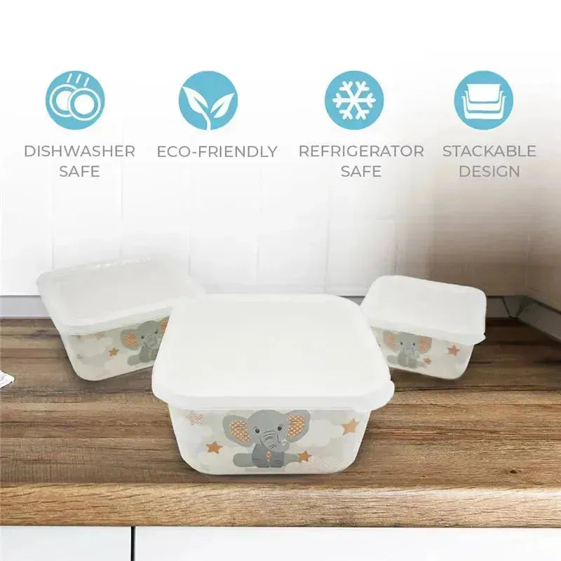 Primo Passi - Bamboo Fiber Kids Super Combo - Divided Square Plate, Square Bowl, Fork&Spoon, And 3 Food Container With Lids - Little Elephant Image 6