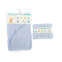 Primo Passi Hooded Muslin Towel + Washcloth Set, Light Blue Image 1