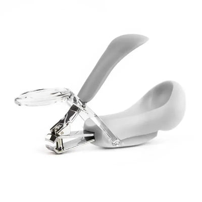 Grey baby nail clipper with a magnifier, designed for precise nail trimming and safety for infants.