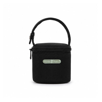 Black Primo Passi Pacifier Bag Back with a carrying handle and zipper closure for safe storage of baby pacifiers.
