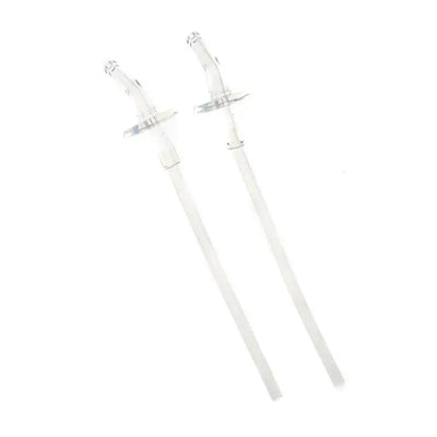 Two clear replacement straws for the Primo Passi insulated bottle, featuring a curved design and flat base.