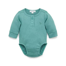 Pure Baby - Baby Boy Rib Long Sleeve Henley Bodysuit, Moss Green Image 1