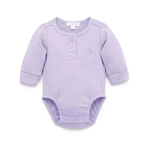 Pure Baby - Baby Girl Rib Long Sleeve Henley Bodysuit, Lilac Image 1