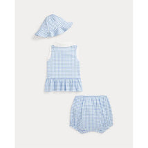 Ralph Lauren Baby - 2Pk Sleeveless Interlock Knit Gingham Ruffle Polo Shortall With Hat Image 2