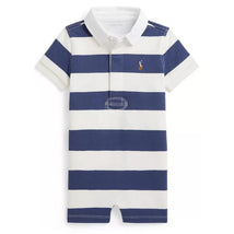 Ralph Lauren Baby Short-Sleeve Rugby Jersey Knit Polo Shortall Stripe, Light Navy/Deckwash White Image 1