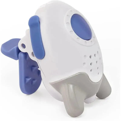 Portable sound-soother Rockit, featuring a compact design with blue and grey accents, ideal for calming environments.