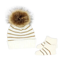 Rose Textile - Baby Blish Gold Lurex Stripe Hat & Bootie Set Image 1