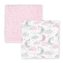 Rose Textiles - 2Pk Baby Girl Muslin Swaddle Blankets, Pink Star/Wave Image 2