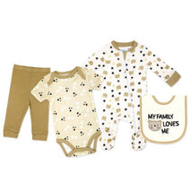 Rose Textiles - 4Pk Baby Neutral 4 Piece Set Tan Family Bear Image 1