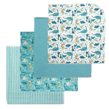 Rose Textiles - 4Pk Receiving Blanket Teal Dino Image 1