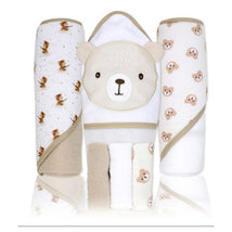 Rose Textiles 6Pk Bath Set: 3 Hooded Towels & 3 Washcloths, Tan Teddy Image 1