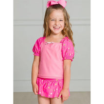 Rufflebutts - Baby Girl Puff Sleeve Skirted 2 Piece Swimsuit Royal Pink Princess Image 1