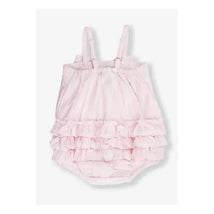 Rufflebutts - Baby Girls Pink Seersucker Bow Front Woven Bubble Romper Image 2