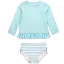 Rufflebutts - Baby Tropical Breeze Heart Polka Long Sleeve Rash Guard Bikini Image 1