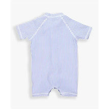 Rufflebutts - Periwinkle Blue Seersucker Short Sleeve One Piece Rash Guard Image 2