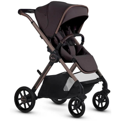 Silver Cross Reef 2 modular stroller in Ganache color, featuring a padded seat, canopy, and large storage basket.