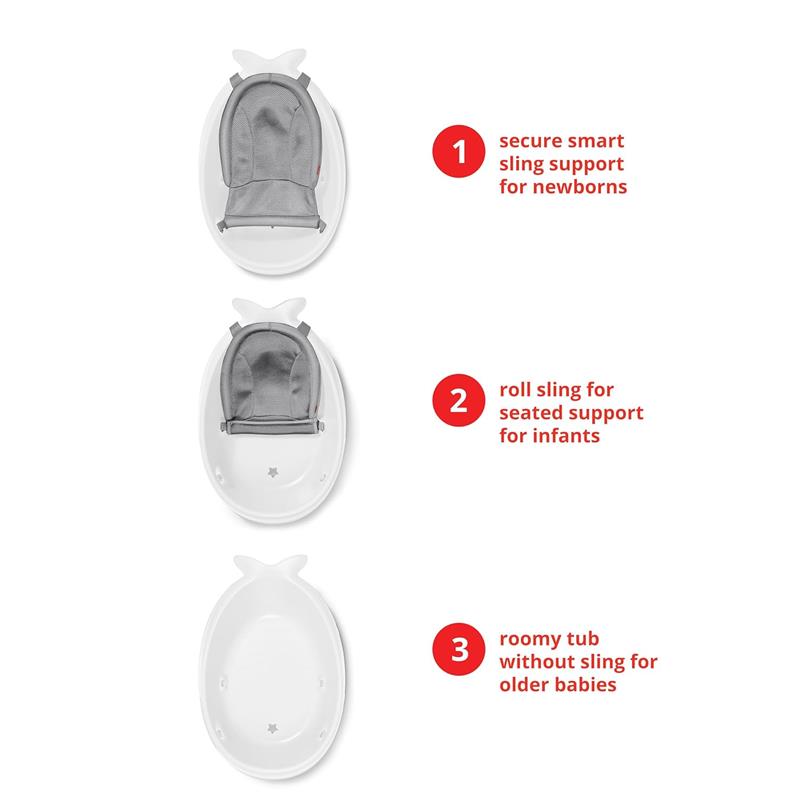 Skip Hop - Baby Bath Tub, 3-Stage Smart Sling Tub, Moby, White Image 4