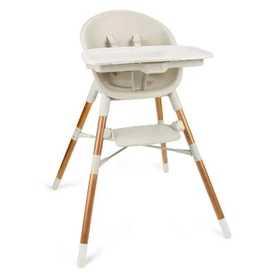 Skip Hop EON 4-in-1 High Chair in oat color with a removable tray and adjustable legs for various seating positions.