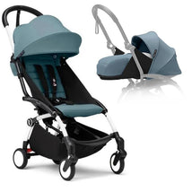 Stokke - Yoyo° Stroller Bundle, Black And White Frame | Aqua 6+ Color Pack | Aqua Newborn Pack  Image 1