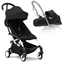 Stokke - Yoyo³ Stroller Bundle, Black And White Frame | Black 6+ Color Pack | Black Newborn Pack Image 1