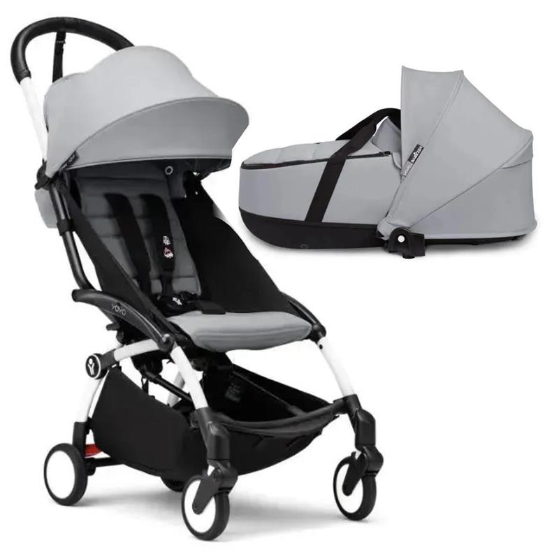 Stokke - Yoyo³ Stroller Bundle, Black And White Frame | Stone 6+ Color Pack | Stone Bassinet Image 1