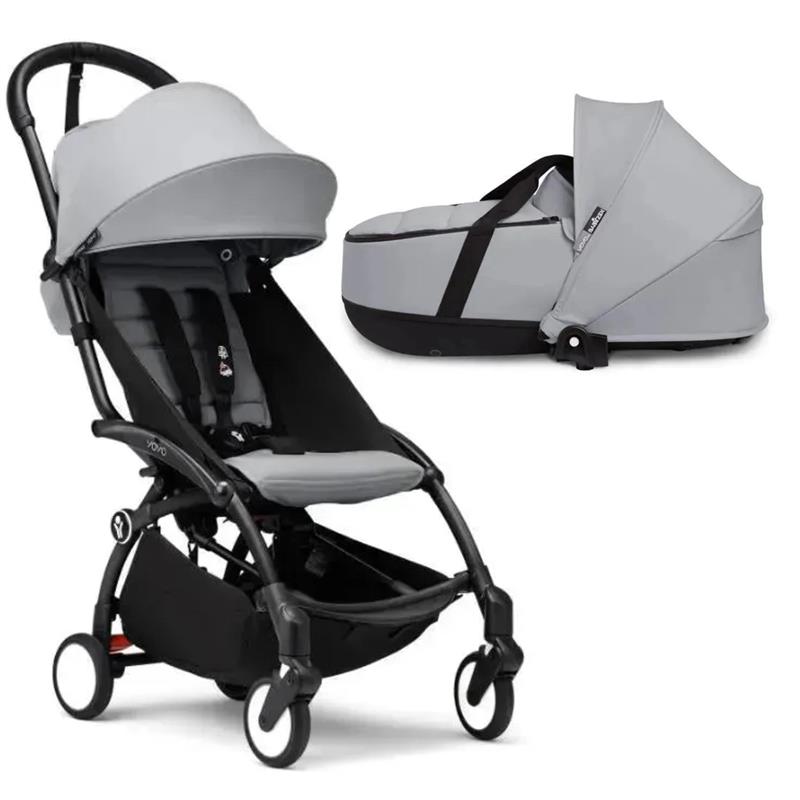 Stokke - Yoyo³ Stroller Bundle, Black Frame | Stone 6+ Color Pack | Stone Bassinet Image 1