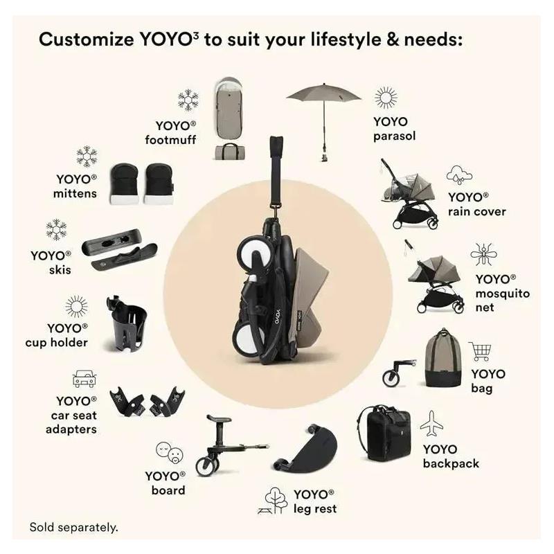 Stokke - Yoyo³ Stroller Bundle, Black Frame | Taupe 6+ Color Pack | Taupe Newborn Pack Image 7