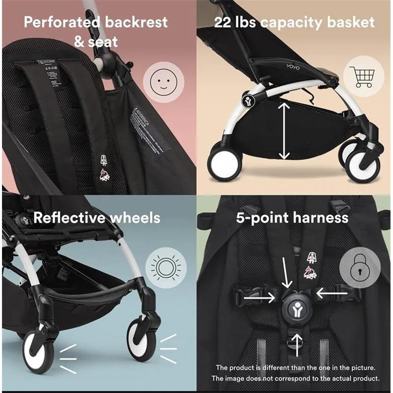Stokke - Yoyo³ Stroller Frame, Black And White Frame & Olive 6+ Color Pack Image 3