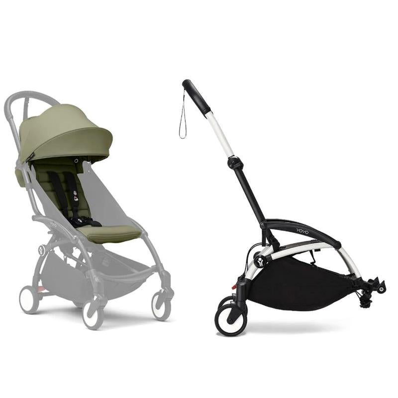 Stokke - Yoyo³ Stroller Frame, Black And White Frame & Olive 6+ Color Pack Image 1