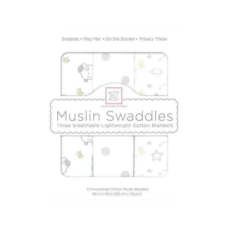Swaddle Designs - Muslin Swaddle Blankets, Little Lambs Goodnight (Set Of 3) Image 1