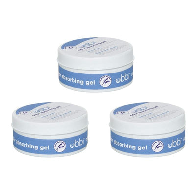 Ubbi Lavender Scented Absorbing Gel Value Pack, containing three white and blue containers for diaper pail odor control.