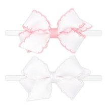 Wee Ones - 2Pk Mini Moonstitch Grosgrain Bows on Skinny Nylon Band, Mini, Light Pink & White Image 1