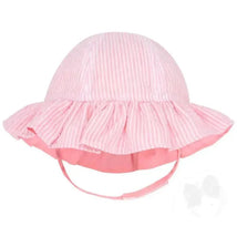 Wee Ones - Girls Reversible Ruffle Brim Seersucker Sun Hat, Pink Stripes Image 1