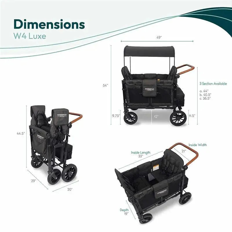 WonderFold - W4 Luxe Quad Stroller Wagon (4 Seater), Volcanic Black Image 5