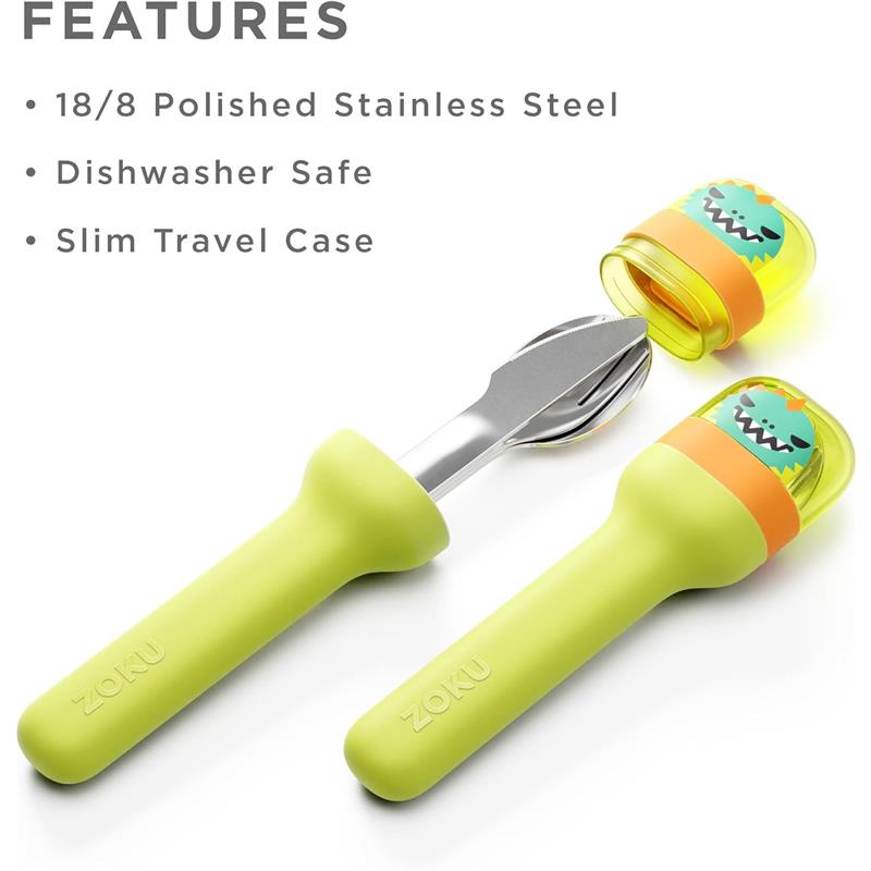 Zoku - Kids Pocket Utensil Set, Green Dino Image 2