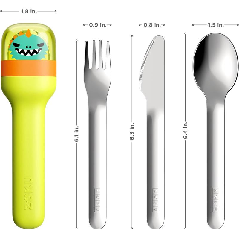 Zoku - Kids Pocket Utensil Set, Green Dino Image 3