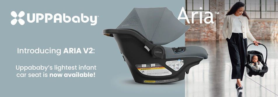 Uppababy Aria V2 infant car seat, lightweight baby carrier with mom walking, ideal for newborns