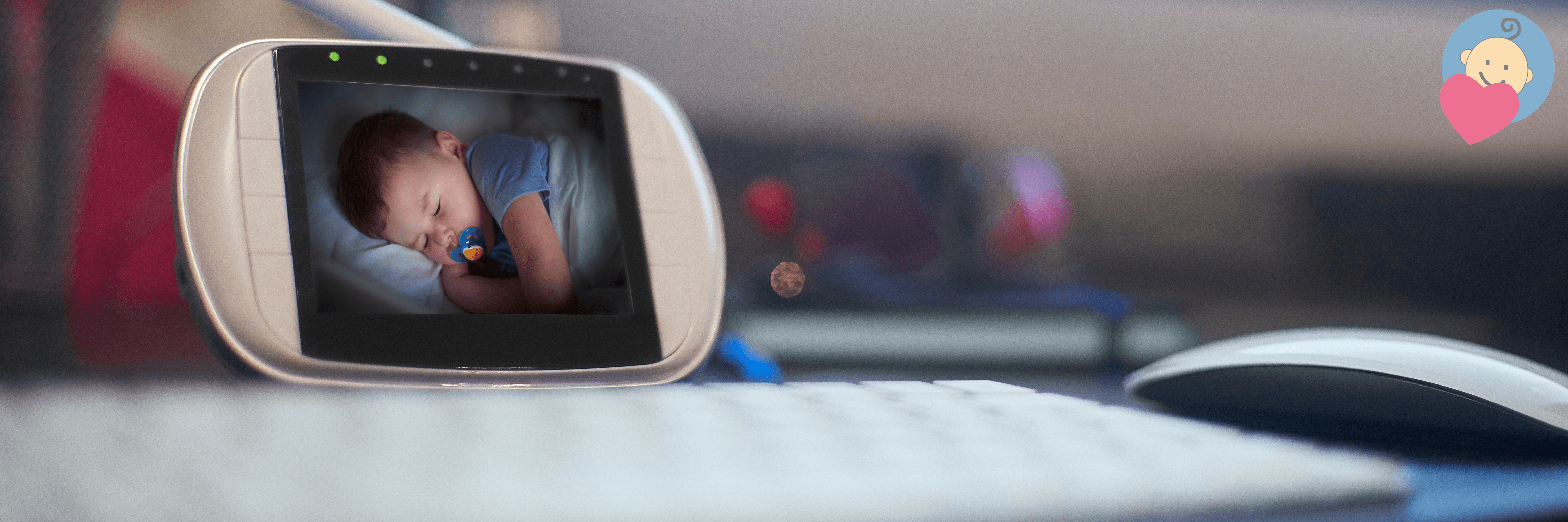 Baby monitor displaying sleeping infant with pacifier, ideal for parents monitoring newborns at home.