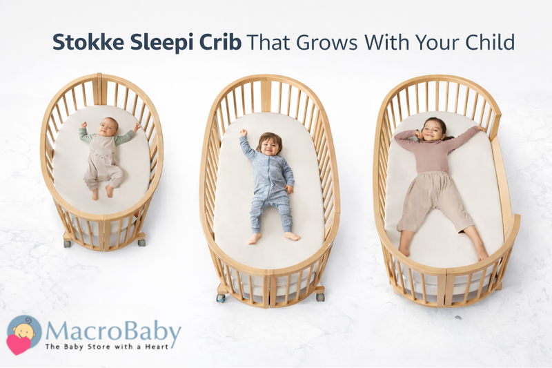 Stokke Sleepi Crib growing with baby, toddler, child — safe, adjustable nursery furniture for newborns to kids