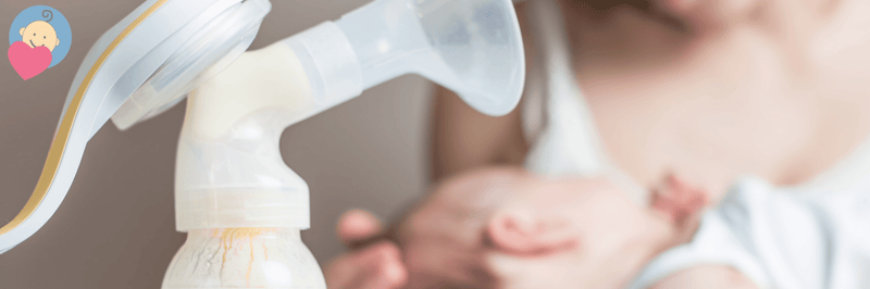 Breast pump collecting milk with mom holding baby, ideal for breastfeeding support and baby care essentials.