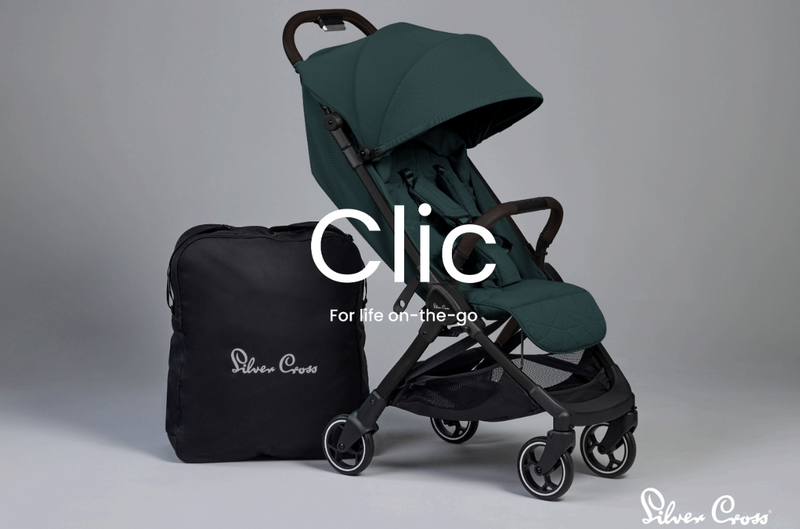 Silver Cross Clic stroller in green with carry bag, compact design for on-the-go parents