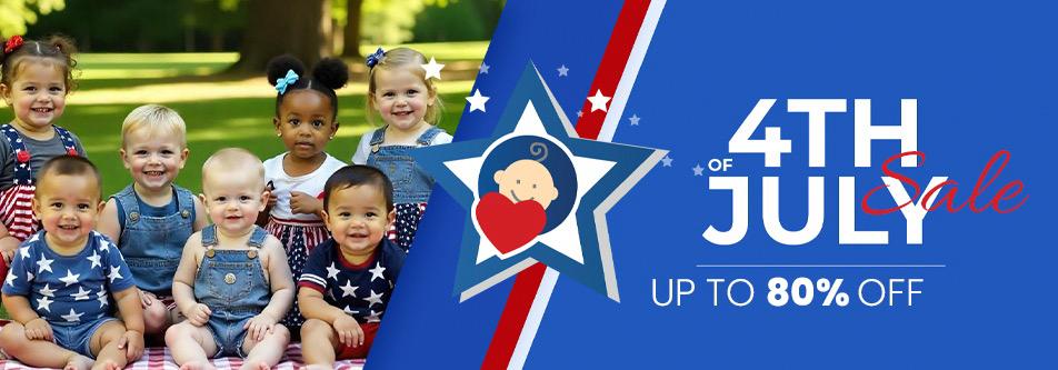 4th of July Sale: Up to 80% Off Baby Clothes & Gear — Babies in Patriotic Outfits on Picnic Blanket
