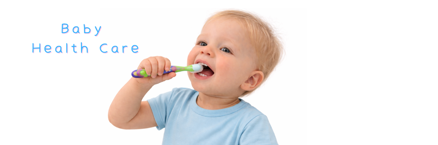 Baby brushing teeth with colorful toothbrush, baby health care essentials for toddler oral hygiene