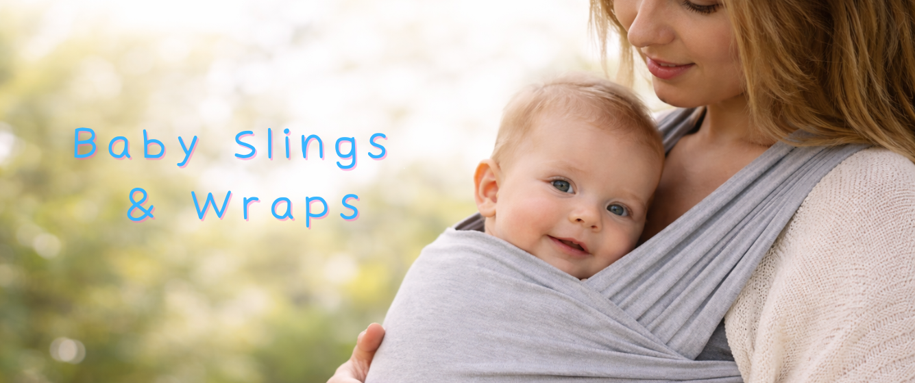 Baby in gray sling wrap, cozy and secure for mom and baby
