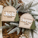 Personalized 'My 1st Christmas' ornaments for Jack & Harper 2025, wooden keepsakes with tree design on festive wreath
