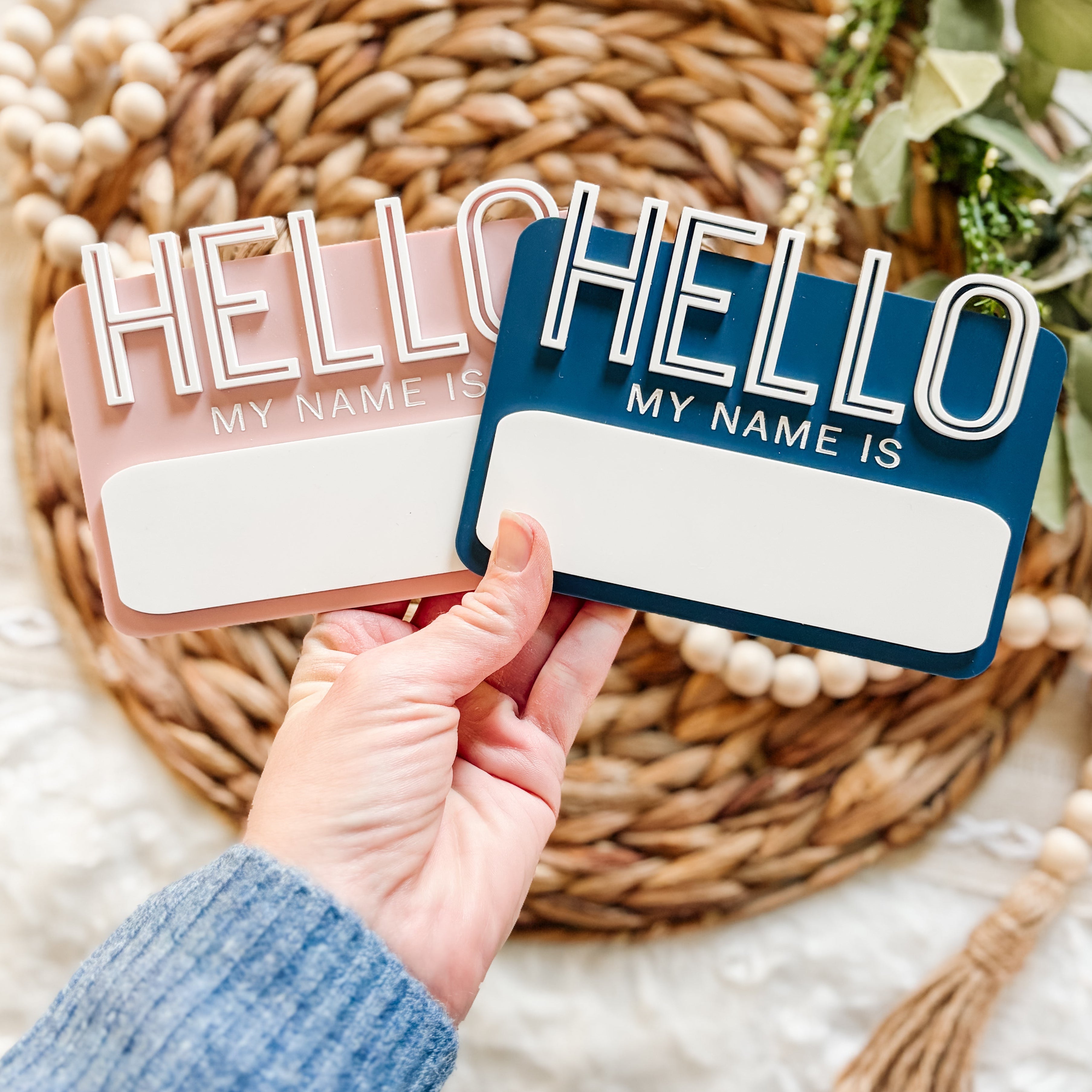 Hello My Name Is - Dry Erase Baby Name Announcement - Outline Font