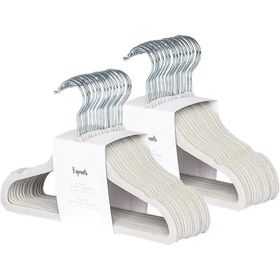 15-pack of gray baby velvet hangers by 3 Sprouts, featuring a contoured design for slip-resistant hanging.
