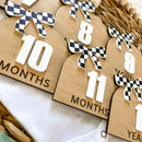 Checkered Bow 12 Piece Milestone Sign Set - Black