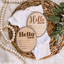 Scalloped Edge Hello World Birth Stat Sign - Cursive