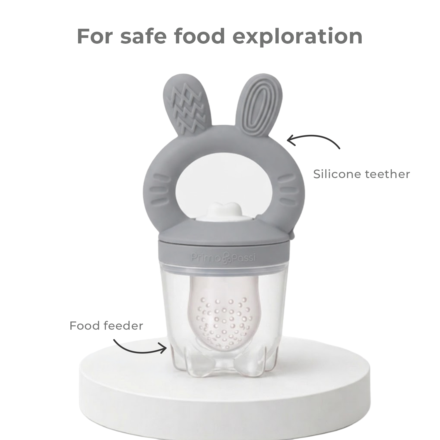Primo Passi - Silicone Carrot Freezer + Food Feeder + Spoon 2-Pack + Suction Bowl + Suction Plate + Training Cup And Snack Cup - Senior Grey